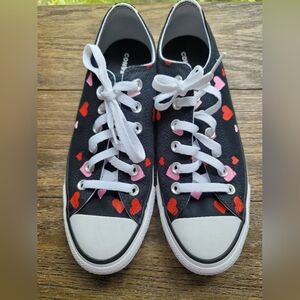 Converse Black Canvas Sneakers with Pink & Red Hearts